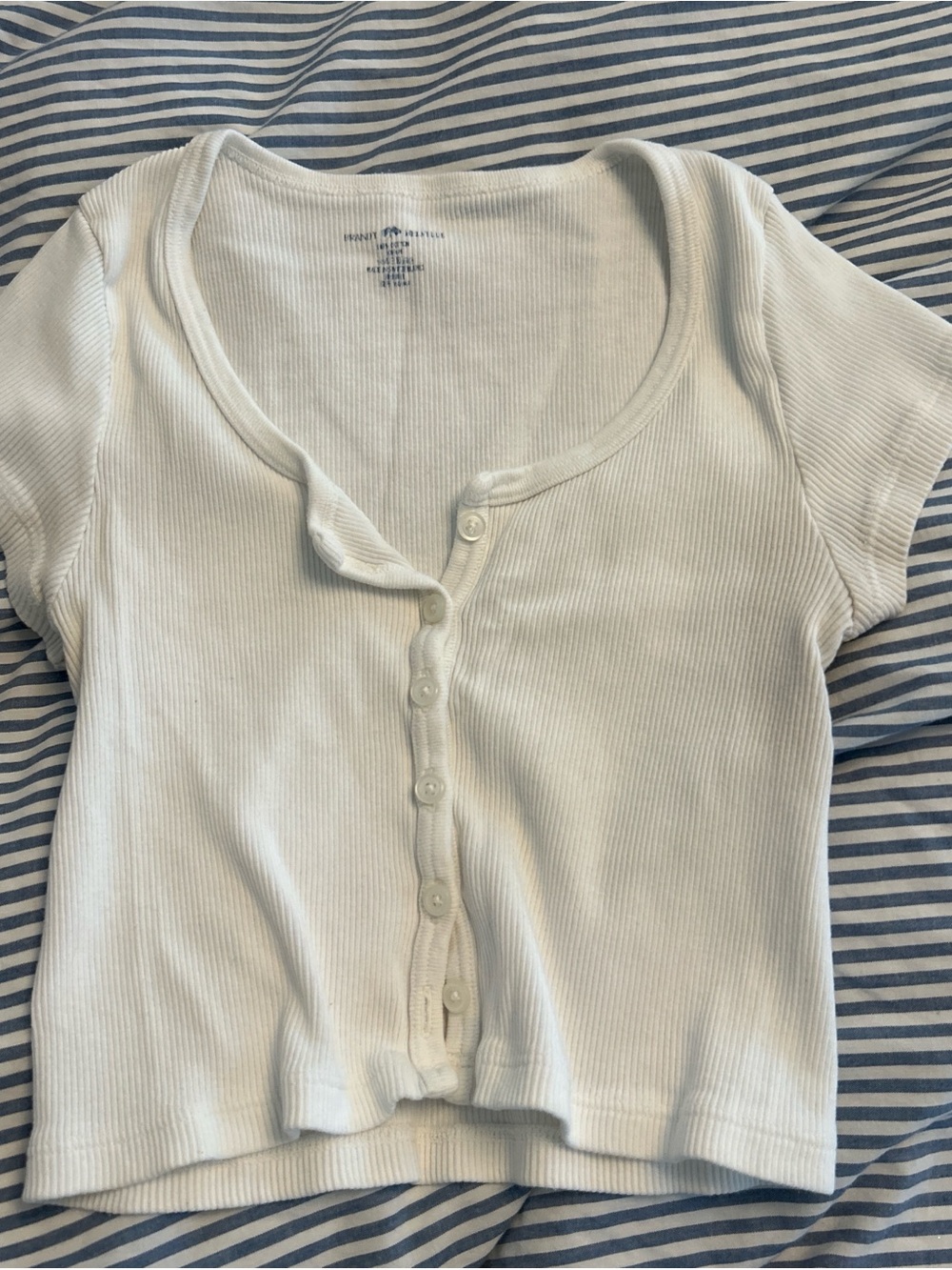 Brandy Melville White Ribbed Button-Front Crop Top
